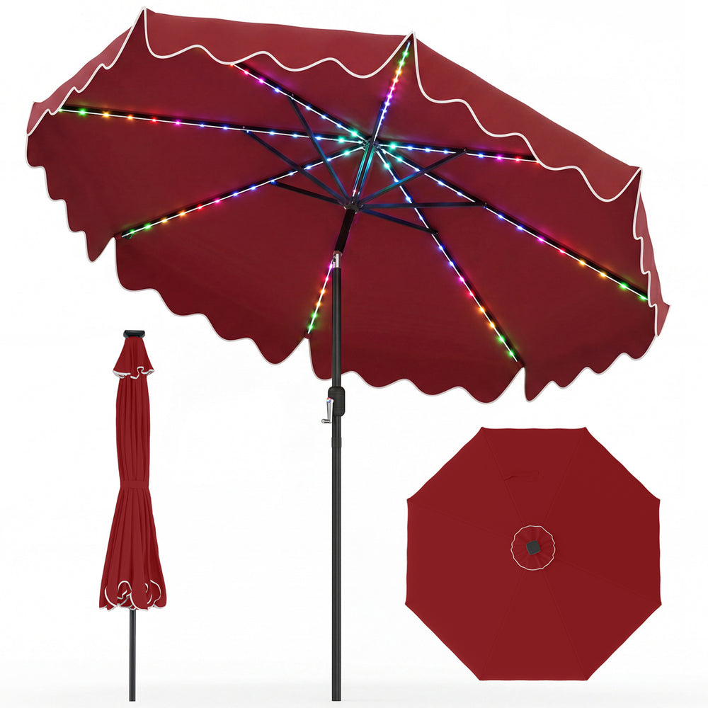 9 Feet Solar Patio Umbrella with Color-Changing LED Lights-Wine - Gallery View 1 of 1