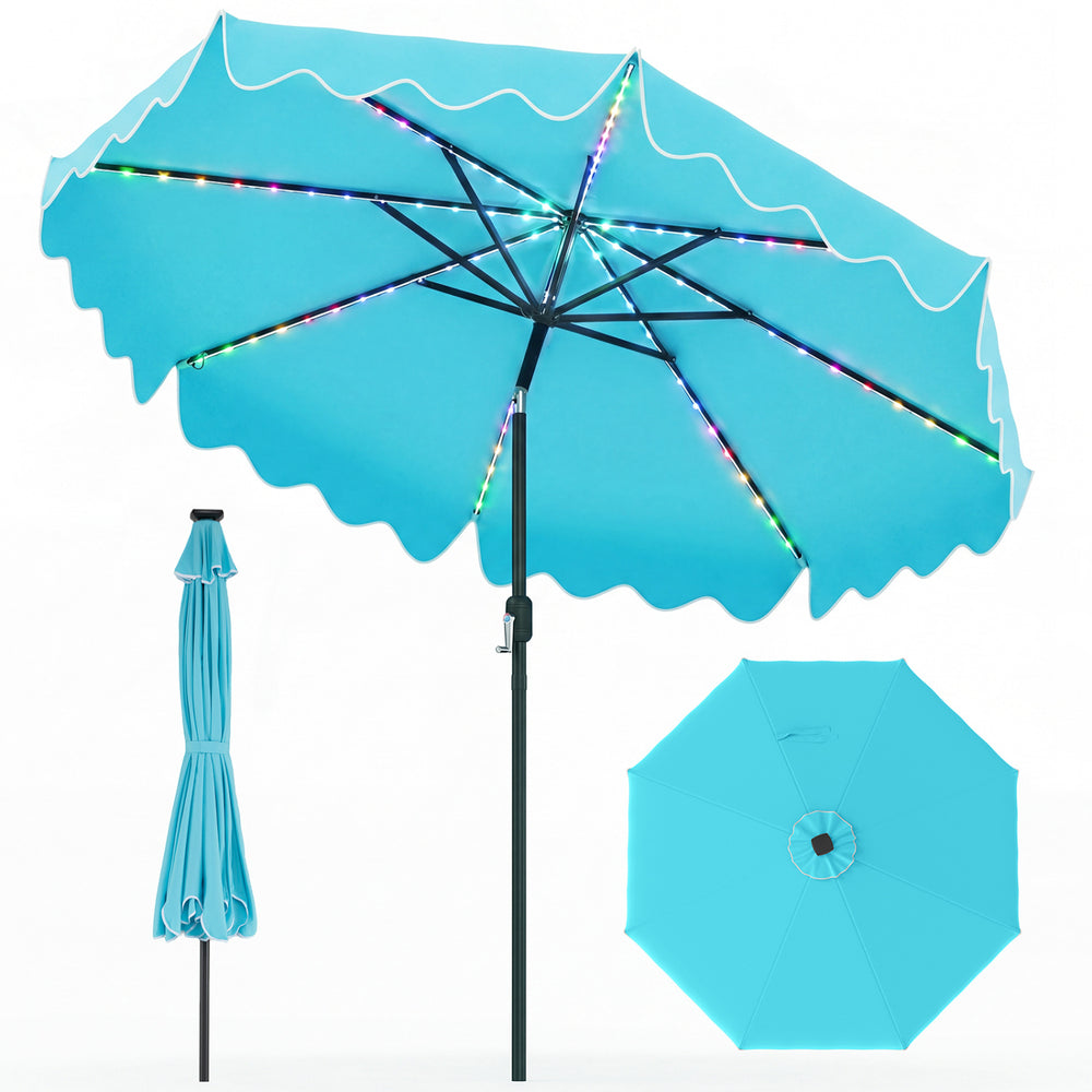 9 Feet Solar Patio Umbrella with Color-Changing LED Lights-Turquoise - Gallery View 1 of 1