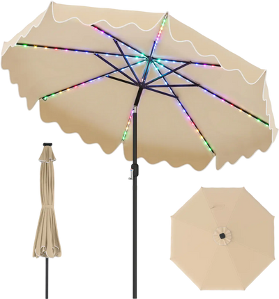 Costway 9' Solar Patio Umbrella w/ Color-Changing LED Lights 74829208 New