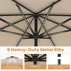 9-foot solar patio umbrella featuring 8 heavy-duty metal ribs and color-changing LED lights for outdoor enjoyment.