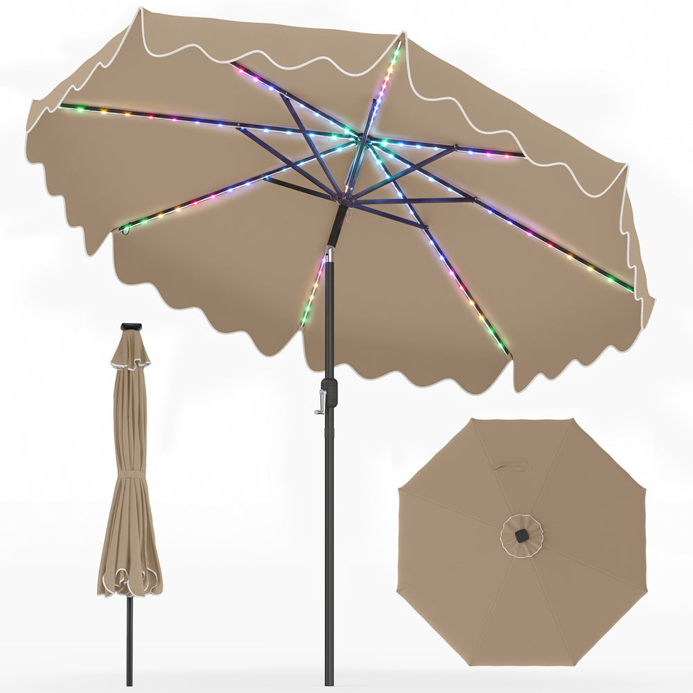 9 Feet Solar Patio Umbrella with Color-Changing LED Lights-Brown - Gallery View 1 of 1