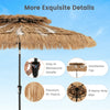 9 feet thatched tiki umbrella with 8 steel ribs, featuring a manual crank and double vented top for outdoor shading.