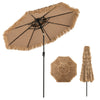 9-foot thatched tiki umbrella with 8 steel ribs and a natural design, ideal for outdoor shading and decor.