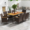 9 Piece Outdoor Dining Set with Acacia Wood Table Top-Beige - Gallery View 1 of 10