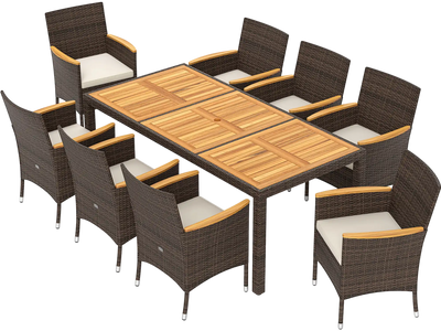Costway 9-Pc Outdoor Patio Dining Set Acacia Wood Table Top 961783452 New