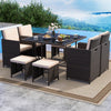9 Piece Patio Dining Set with Tempered Glass Table and Ottoman-Beige - Gallery View 1 of 12