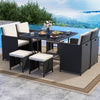 9 Piece Patio Dining Set with Tempered Glass Table and Ottoman-White - Gallery View 1 of 10