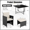 Dimensions of the 9 Piece Patio Dining Set with tempered glass table, chair, and ottoman for outdoor dining.