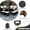 9-piece patio dining set featuring a tempered glass table, mix brown PE rattan, and adjustable footpads for stability.