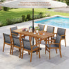 Detail of the smooth, splinter-free surface of the acacia wood patio dining table, designed for outdoor dining comfort.