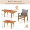 Dimensions of the 9-piece acacia wood patio dining set, suitable for 6-8 people, with expandable table and ergonomic.