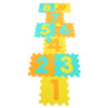Colorful interlocking foam puzzle floor mat with numbers 1-9 and 3 marker discs for interactive play and early math.