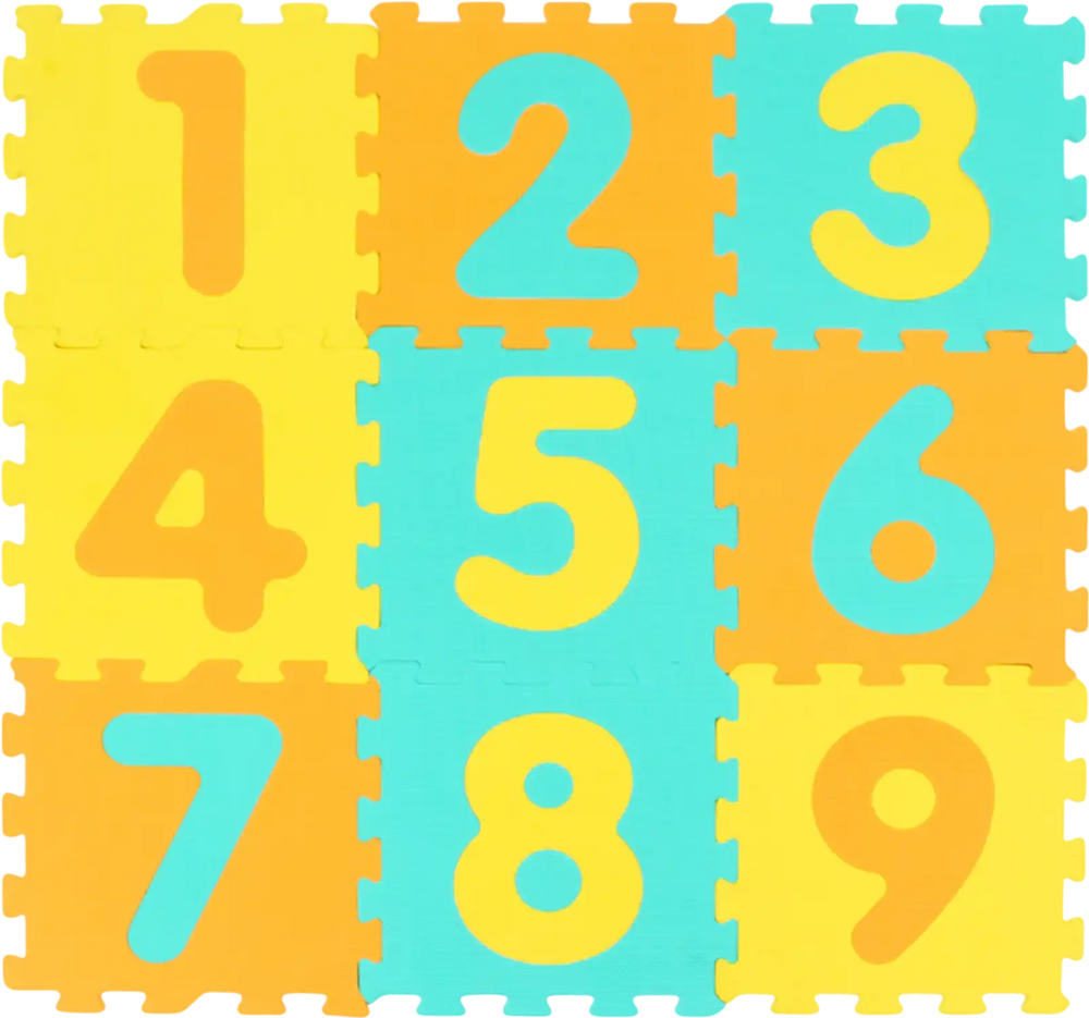 Colorful interlocking foam puzzle floor mat featuring 9 removable numbers, ideal for early math learning and safe play.