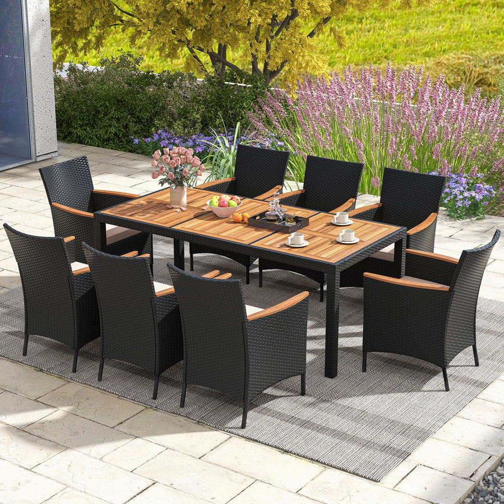 9 Pieces Outdoor Dining Set with Acacia Wood Tabletop - Gallery View 1 of 10