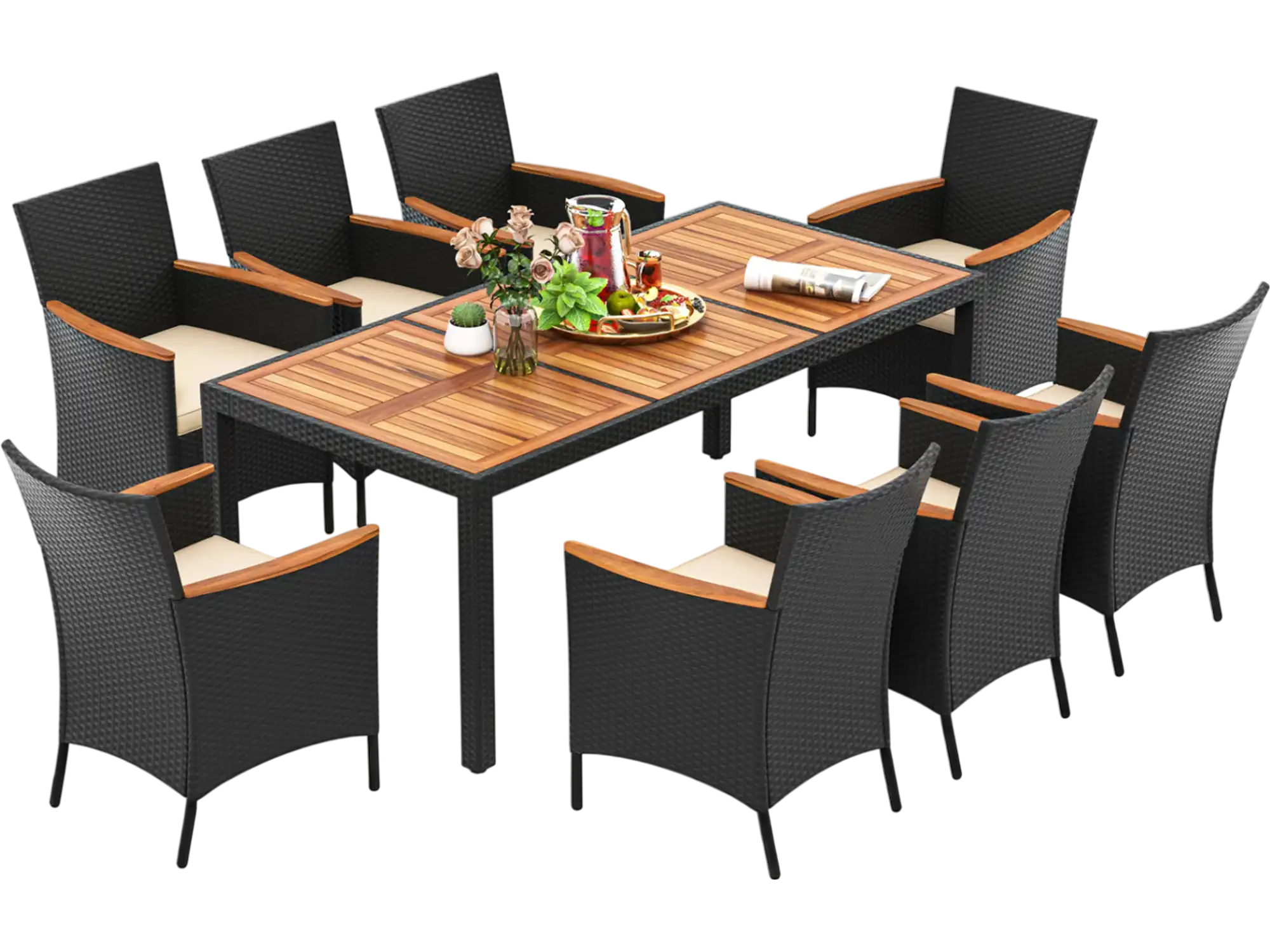 Costway 9-Pc Outdoor Patio Dining Set Acacia Wood Table 25183694 New