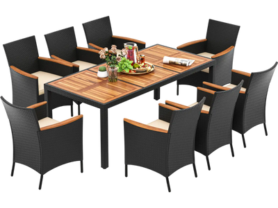 Costway 9-Pc Outdoor Patio Dining Set Acacia Wood Table 25183694 New