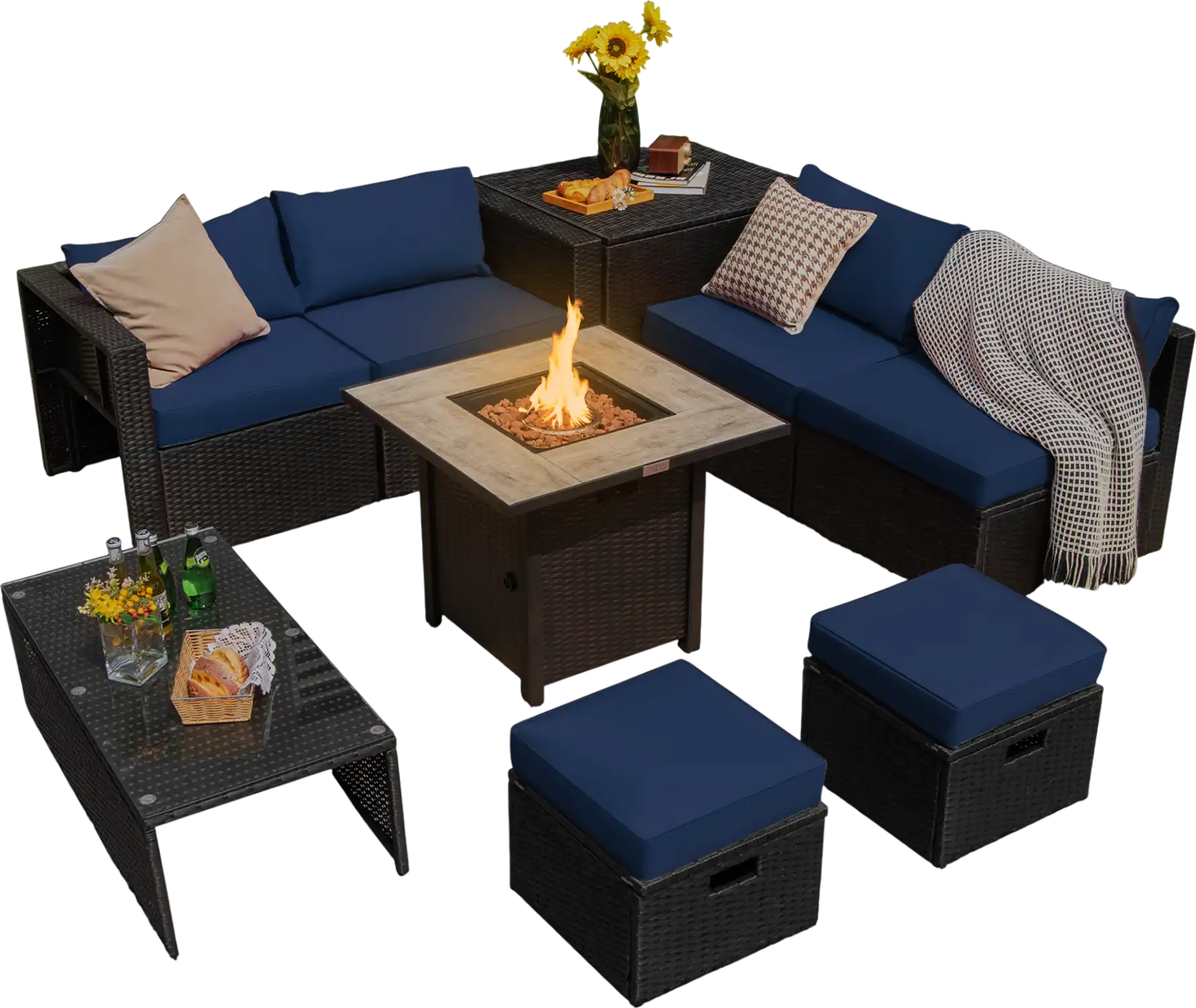 Costway 9-Pc Outdoor PE Rattan Wicker Sectional Sofa w/ 42
