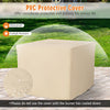 Waterproof PVC protective cover for 9-piece outdoor PE rattan wicker sectional sofa and fire pit table.
