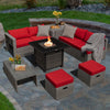 9 Pieces Outdoor Patio Furniture Set with 32-Inch Propane Fire Pit Table-Red - Gallery View 1 of 9
