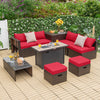 9 Pieces Outdoor Patio Furniture Set with 42 Inch Propane Fire Pit Table-Red - Gallery View 1 of 12