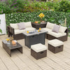 9 Pieces Outdoor Patio Furniture Set with 42 Inch Propane Fire Pit Table-White - Gallery View 1 of 11