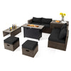 9-piece outdoor patio furniture set featuring a black propane fire pit table, soft cushions, and PE wicker for stylish.