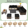 9-piece outdoor patio furniture set featuring a 42-inch propane fire pit table and black cushions for versatile.