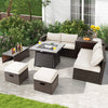 9 Pieces Patio PE Wicker Sectional Set with 50000 BTU Fire Pit Table-Off White - Gallery View 1 of 10