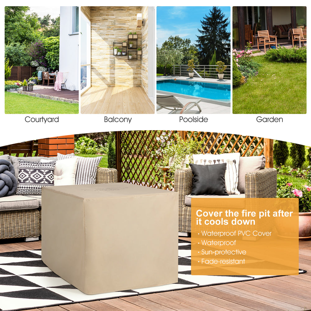 Waterproof PVC cover for the 9-piece patio sectional set and fire pit table, protecting against rain and sun damage.