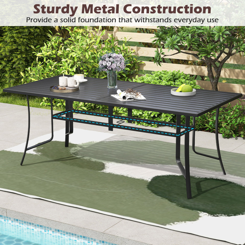 Rectangular patio dining table with sturdy metal construction, perfect for outdoor meals and gatherings in your.