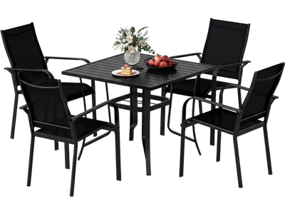 Costway 5-Piece Patio Dining Set for 4 Square Table Stackable Chairs 47920096 New