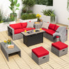9 Pieces Patio Furniture Set with 42 Inches 60000 BTU Fire Pit-Red - Gallery View 1 of 12