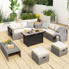 9 Pieces Patio Furniture Set with 42 Inches 60000 BTU Fire Pit-White - Gallery View 1 of 11
