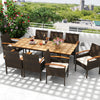 9-piece patio PE wicker dining set with cushions, featuring acacia wood armrests and an umbrella hole, perfect for.