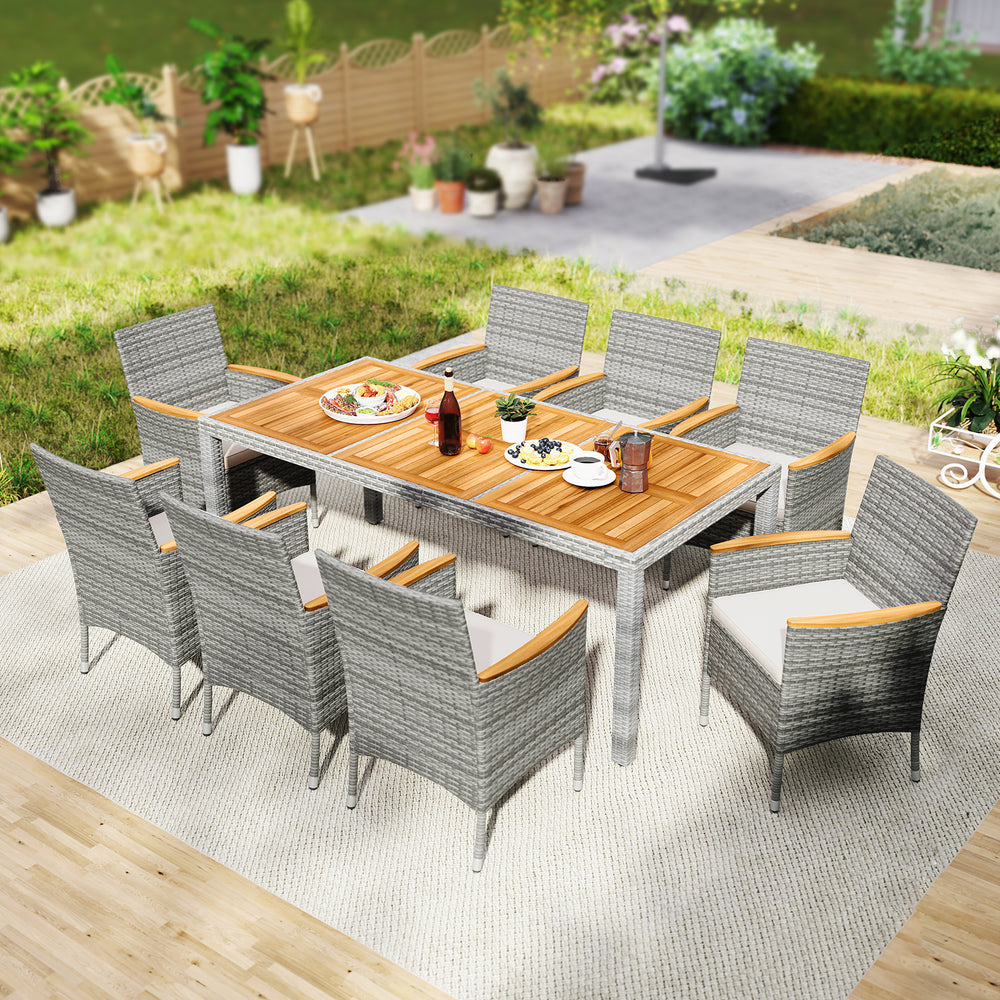 9 Pieces Patio PE Wicker Dining Set for Deck, Garden and Yard-White - Gallery View 1 of 10