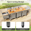 9-piece patio dining set featuring PE wicker chairs and acacia wood table, designed for space-saving outdoor dining.