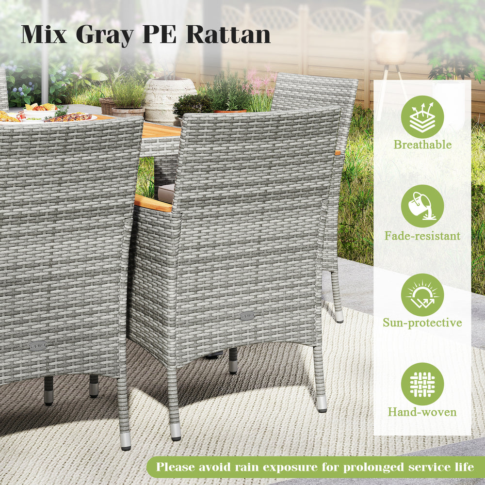 Mix gray PE rattan dining chairs with ergonomic design and soft cushions, perfect for outdoor patio dining.