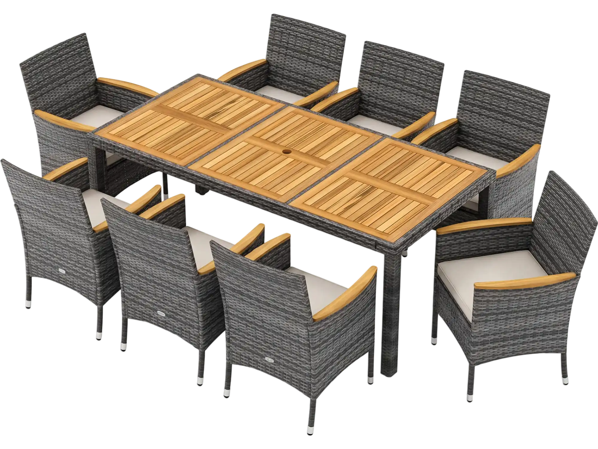 Costway 9-Pc Rattan Patio Dining Set w/ Acacia Wood Table & Cushioned Chairs 65091347 New