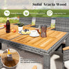 Acacia wood tabletop of the 9-piece rattan patio dining set, showcasing natural beauty and spacious design for outdoor.