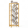 9-tier freestanding bookcase in white with yellow frame, ideal for hardcover books, perfect for living room or office.