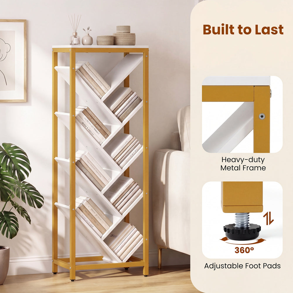 9-tier freestanding bookcase with a heavy-duty metal frame, perfect for storing hardcover books in any room.