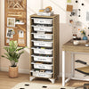 Freestanding 9-tier wooden pantry organizer with 8 slide-out baskets for efficient storage in kitchens or craft rooms.