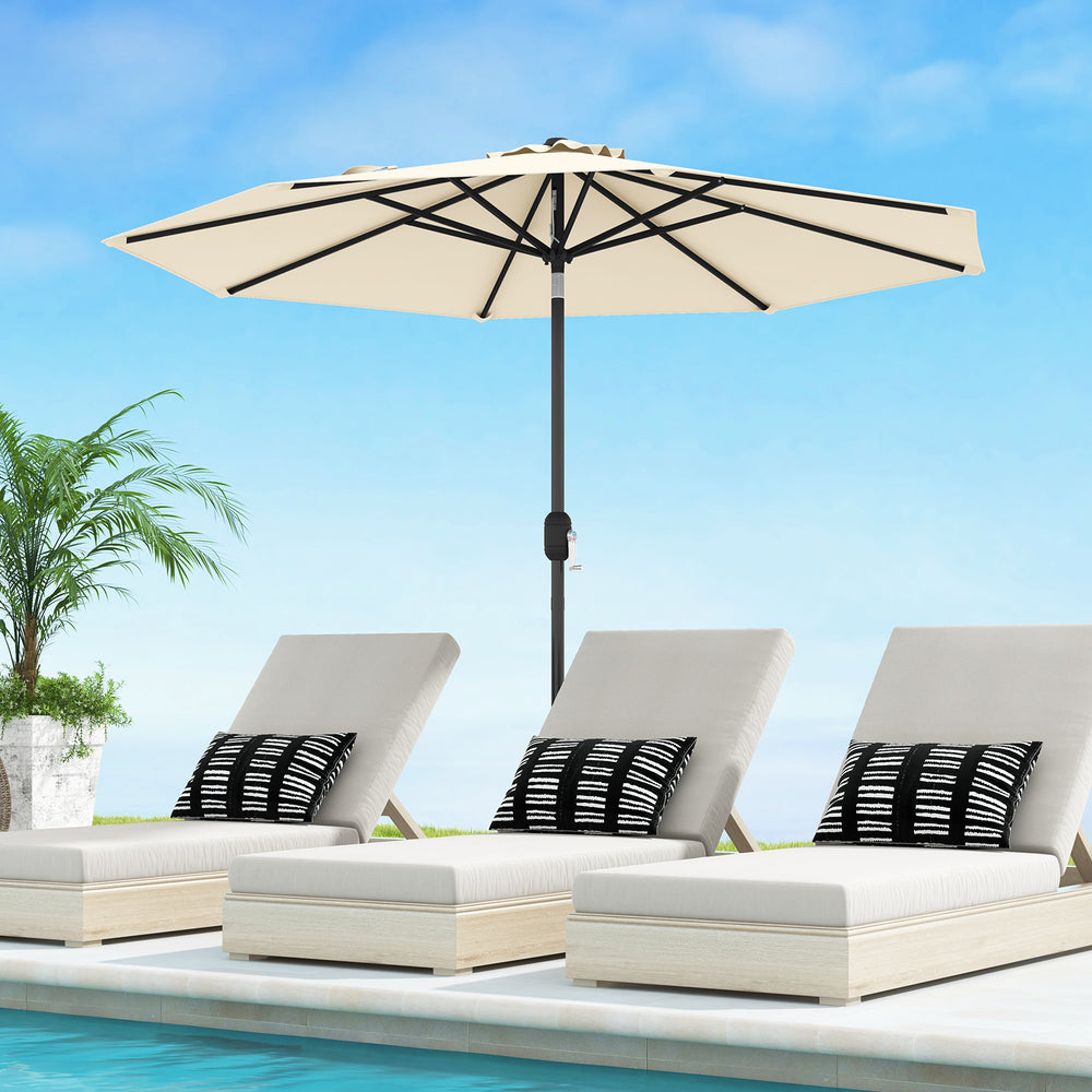 9 ft Outdoor Market Patio Table Umbrella Push Button Tilt Crank Lift-Beige - Gallery View 1 of 10