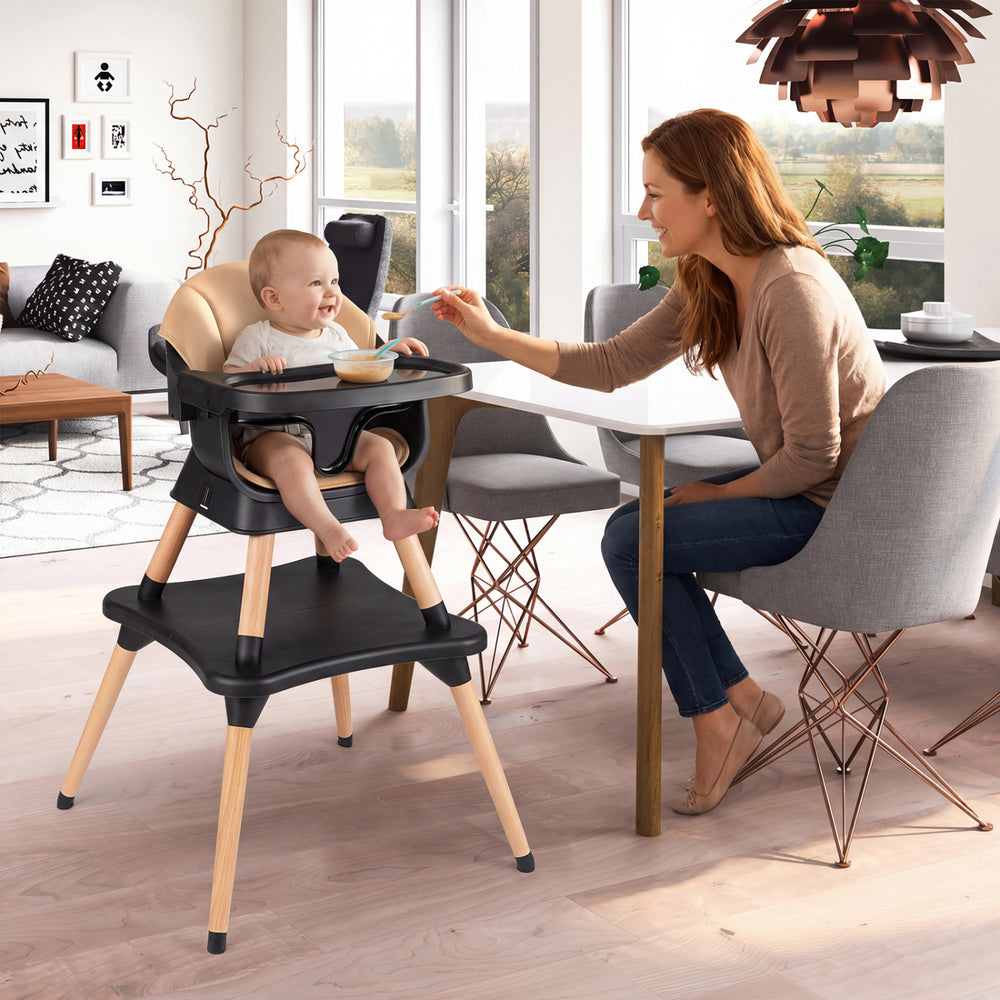 9-in-1 Convertible High Chair with Solid Wood Legs for Babies and Toddlers-Black - Gallery View 1 of 9
