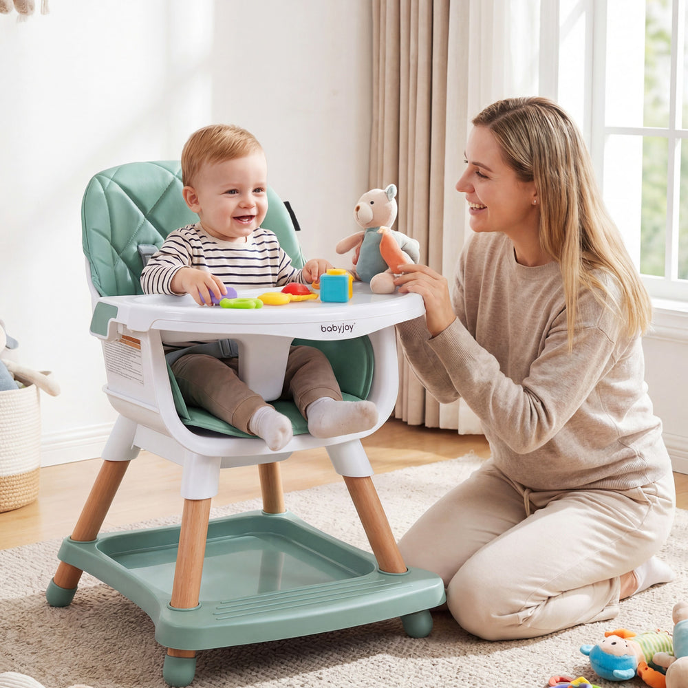 9-in-1 Convertible High Chair for Babies and Toddlers with Seat Cushion-Green - Gallery View 1 of 10