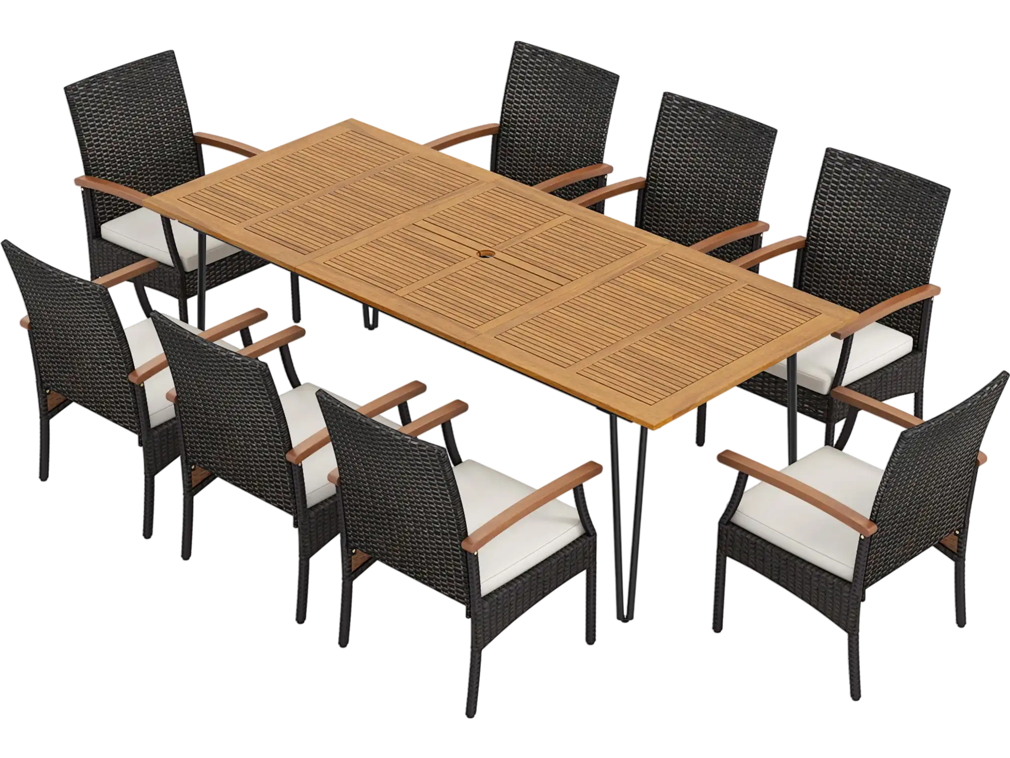 Costway 9-Pc Outdoor Patio Dining Set Acacia Wood Square Table Umbrella Hole 39756241 New