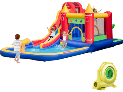 Costway 9-in-1 Inflatable Bounce Castle Water Slide Splash Pool w/ 735W Blower 72563914 New