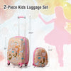 Kids 2-piece luggage set featuring a cute astronaut pattern, lightweight design, and adjustable handle for easy travel.