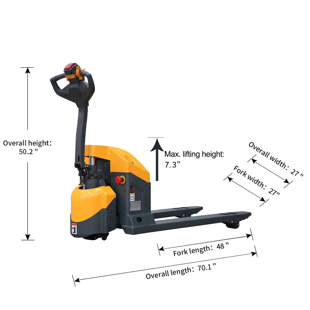 Apollolift A-103001 Full Electric Pallet Jack With Emergency Key Switch 4400 lbs. Capacity 48" x 27" New