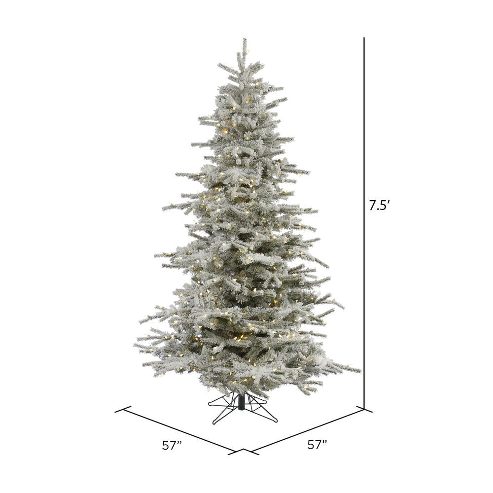 Vickerman Flocked Sierra Fir Artificial Christmas Tree 7.5' Pre-Lit Warm White LED Lights New